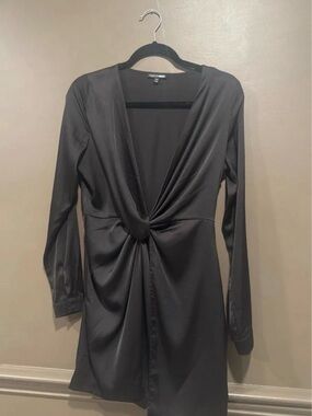 Fashion Nova Black Long-Sleeve Twist-Knot Mini Dress